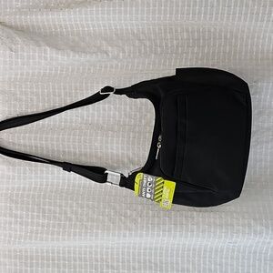 Travelon Black Anti-Theft RFID Crossbody Bucket Bag Travel Vacation Tote Purse
